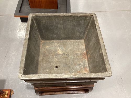 Lot 43 - A Chinese square section wooden cooler/ ice...