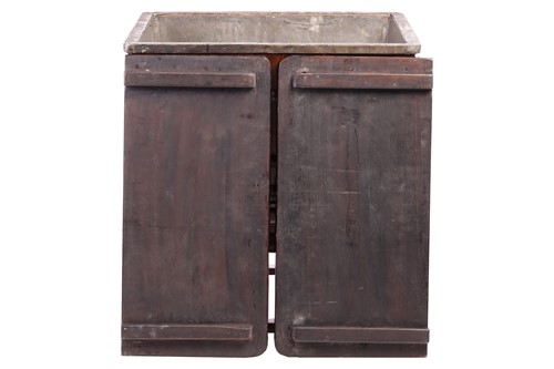 Lot 43 - A Chinese square section wooden cooler/ ice...