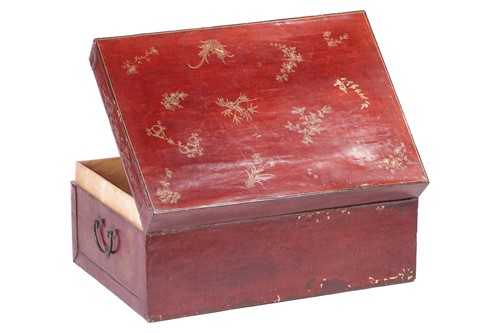 Lot 55 - A large Chinese lacquered and painted leather...