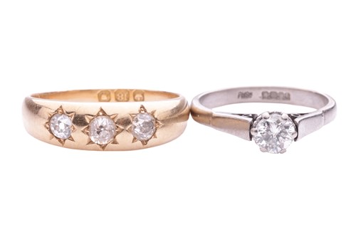 Lot 182 - A three-stone old-cut diamond set Gypsy ring...