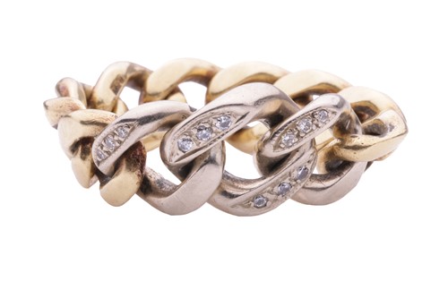 Lot 77 - A diamond-set curb link ring in 18ct two-tone...