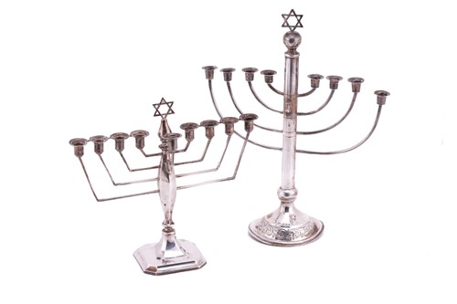 Lot 287 - A silver menorah with curved branches and...