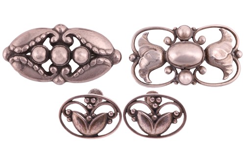 Lot 193 - Georg Jensen - two brooches and a pair of...