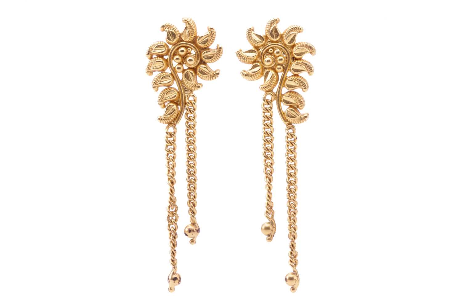 Lot 70 - A pair of tassel earrings of Indian mango...