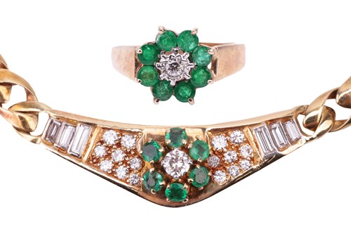 Lot 180 - An 18 carat gold, emerald and diamond set...