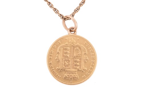 Lot 224 - A Victorian half sovereign pendant on chain,...