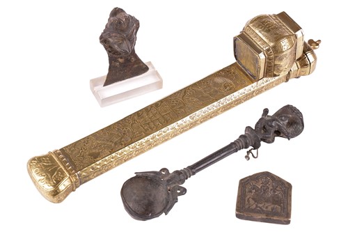 Lot 55 - An Islamic gilt brass Qalamdan Divit scribes...