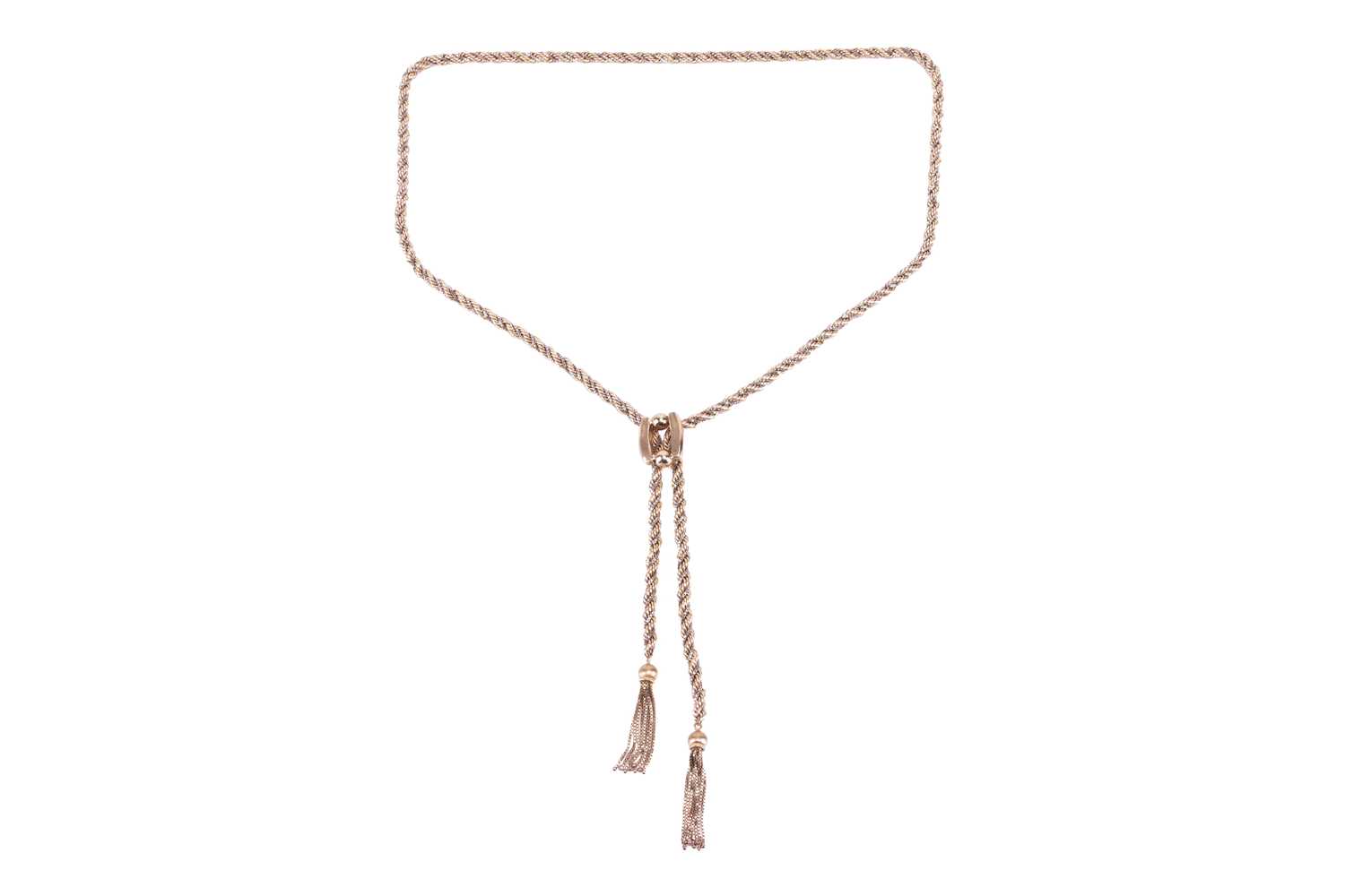 Lot 23 - A twisted roped lariat necklace in 9ct gold,...
