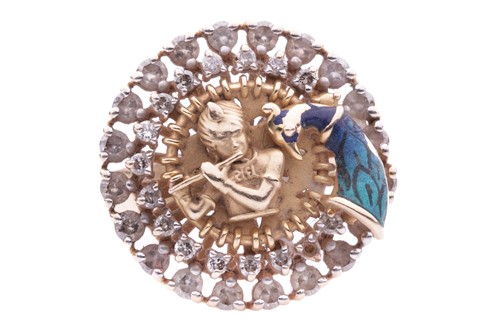 Lot 7 - A diamond-set dress ring depicting Krishna and...