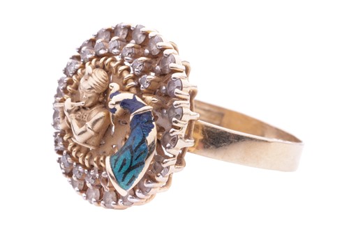 Lot 7 - A diamond-set dress ring depicting Krishna and...
