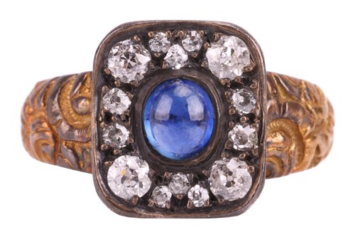 Lot 125 - A sapphire and diamond dress ring, the tabular-...