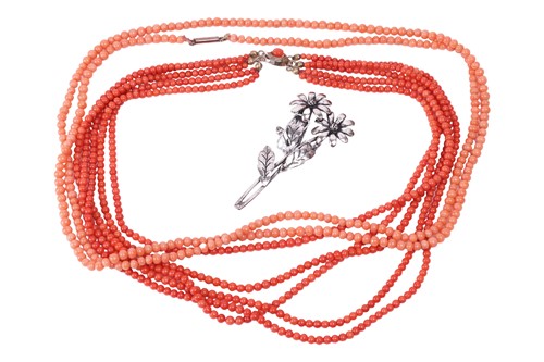 Lot 168 - Two coral necklaces comprising a five-strand...
