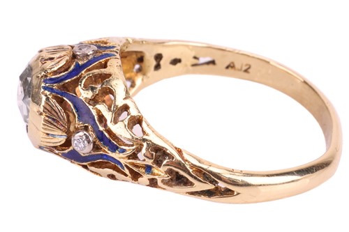 Lot 81 - A diamond and enamel ring, set to the centre...