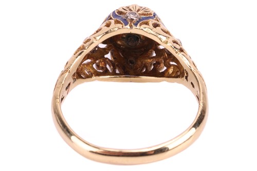 Lot 81 - A diamond and enamel ring, set to the centre...