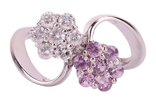 Lot 69 - A pink sapphire and diamond floral cluster...