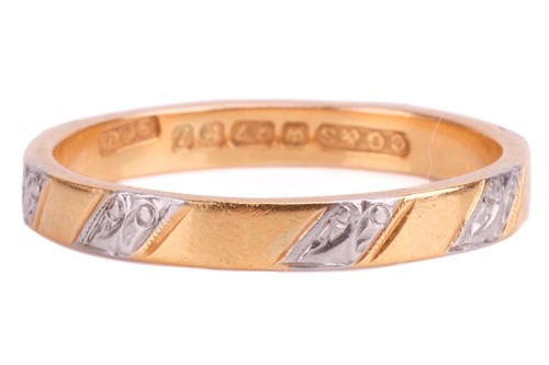 Lot 155 - A 22ct yellow gold and platinum ring, the flat-...