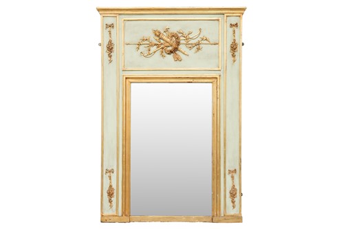 Lot 140 - A Louis XVI-style ivory-painted trumeau mirror...