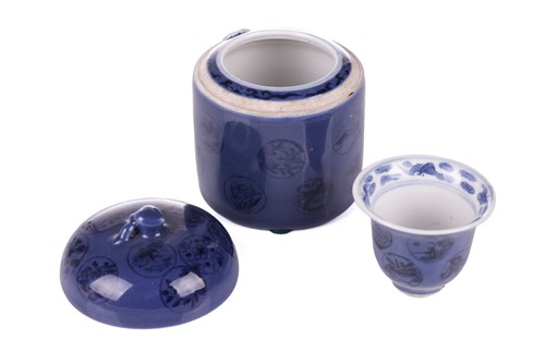 Lot 37 - A Chinese cylindrical porcelain wine warmer...
