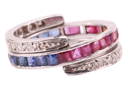 Lot 172 - A sapphire, ruby and diamond 'Day and Night'...