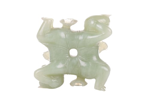 Lot 57 - A large Chinese green jade carving of two...