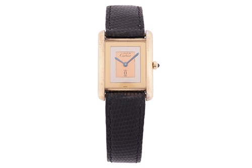 Lot 234 - A Must De Cartier Tank quartz Vermeil Watch....