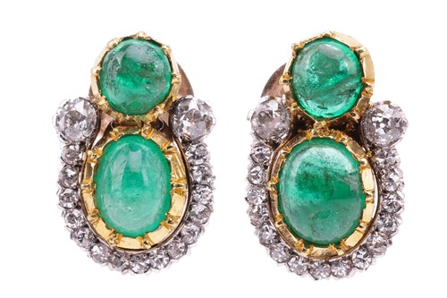 Lot 29 - A pair of emerald and diamond earrings, each...
