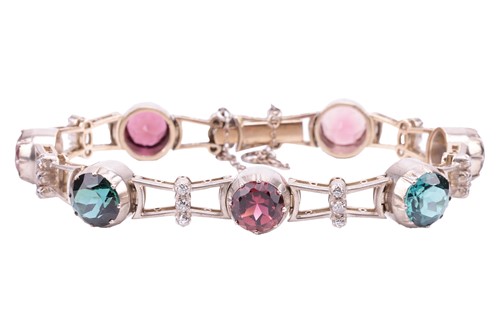 Lot 190 - A tourmaline and diamond bracelet, featuring a...