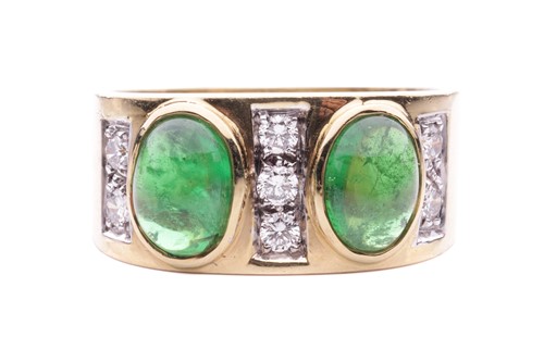 Lot 173 - A cabochon tsavorite garnet and diamond-set...