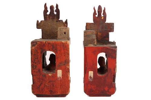 Lot 35 - A large pair of Chinese red lacquered and...