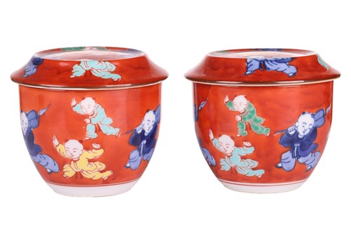 Lot 50 - A pair of Chinese Famille Verte porcelain tea...