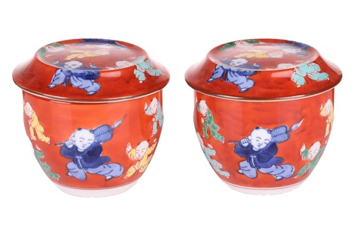 Lot 50 - A pair of Chinese Famille Verte porcelain tea...