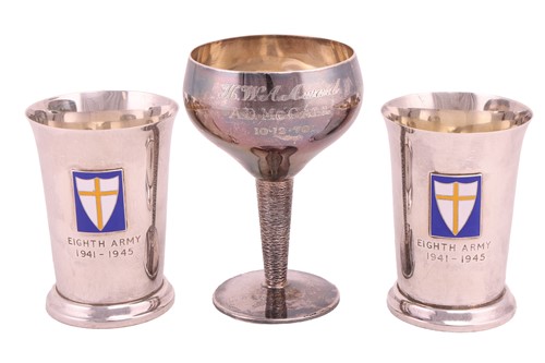 Lot 207 - Two cased silver '8th Army' beakers, each with...
