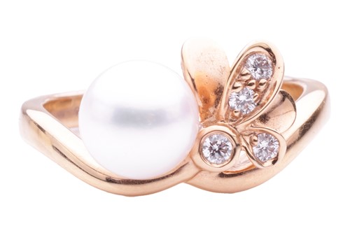 Lot 68 - A pearl and diamond dress ring, by Mikimoto....