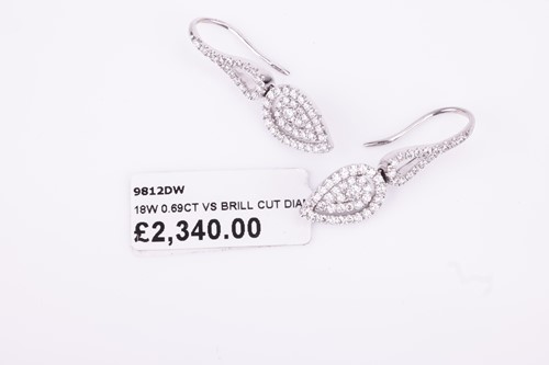 Lot 44 - A pair of diamond set drop earrings. The leaf...