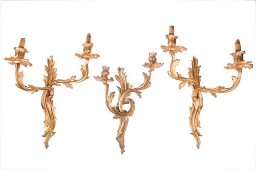 Lot 44 - A pair of Louis XV-style ormolu effect double...