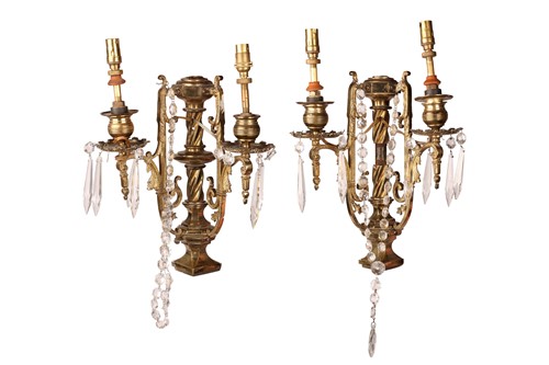 Lot 39 - A pair Neo neo-classical gilt brass two-sconce...