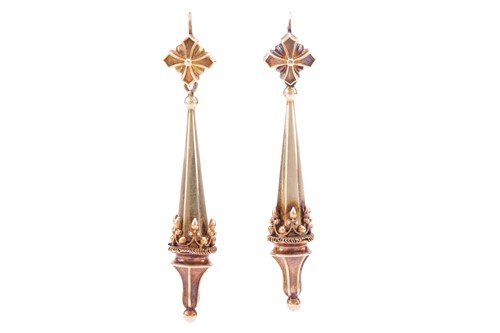 Lot 175 - A pair of Victorian Etruscan Revival drop...
