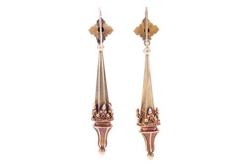 Lot 175 - A pair of Victorian Etruscan Revival drop...