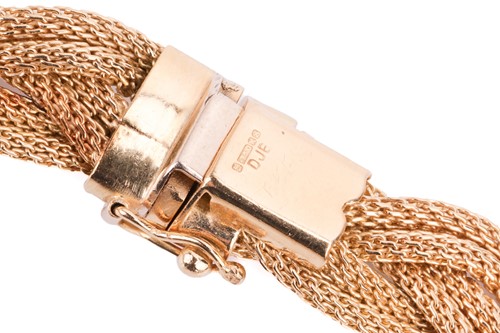 Lot 13 - A braided mesh necklace in 18ct yellow gold,...