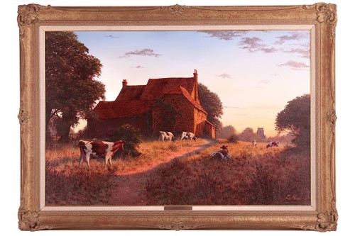Lot 114 - Edward Hersey (b.1948), Dusk landscape with...
