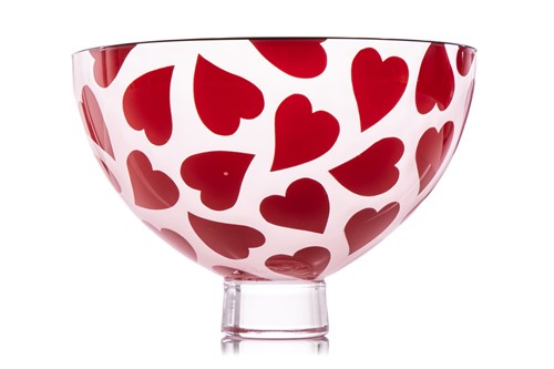 Lot A Gillies Jones art glass bowl, with red heart...