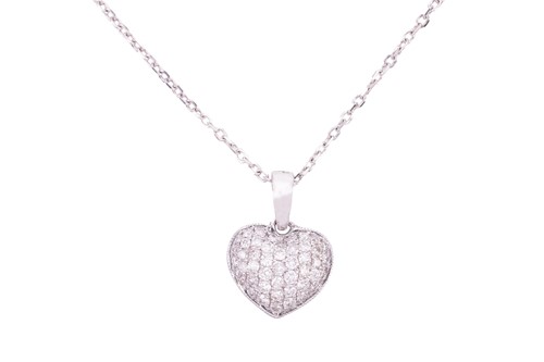 Lot 130 - A diamond-set heart pendant, pavé set with...