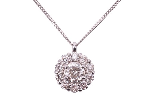 Lot 197 - A diamond cluster pendant, featuring a central...