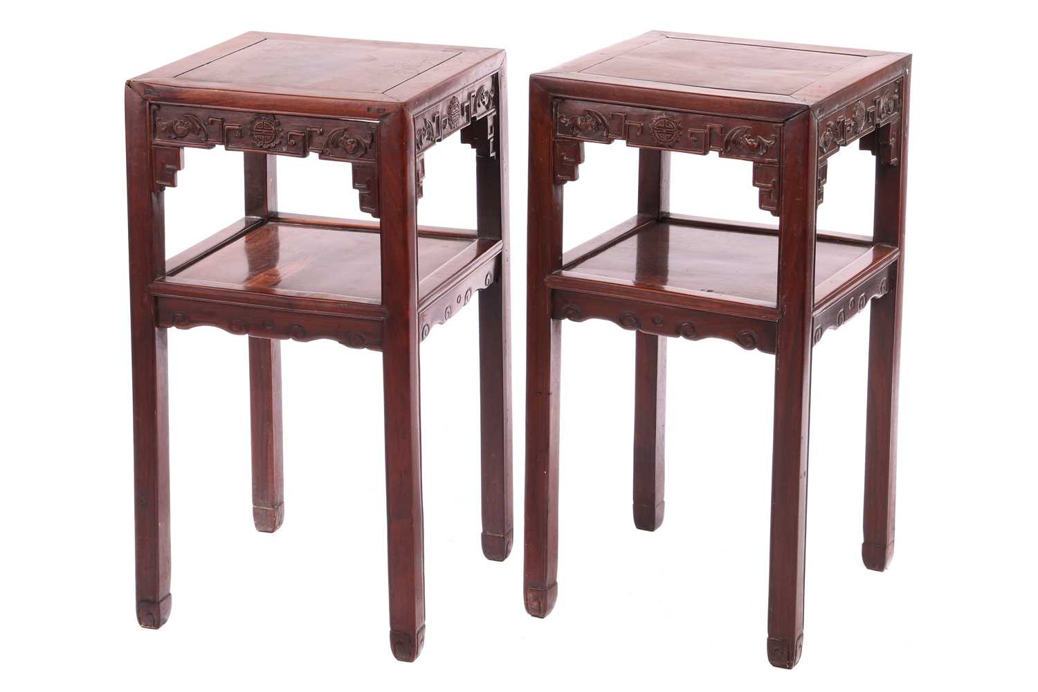 Lot 104 - A pair of Chinese Hongmu two-tier pedestal