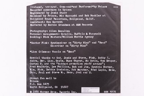Lot 101 - Prince: A signed 'Dirty Mind' LP, (Warner Bros...