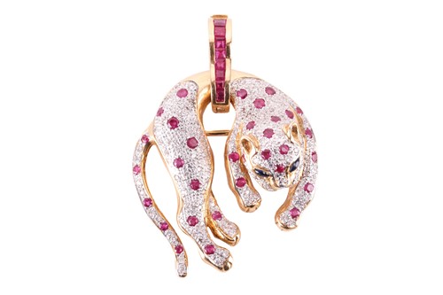 Lot 109 - A panther pendant cum brooch set with diamonds,...