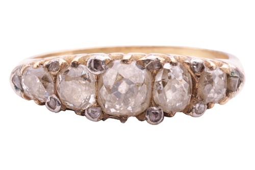 Lot 192 - An old-cut diamond half-hoop ring, featuring...