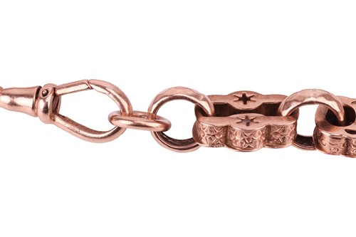 Lot 43 - A fancy link bracelet in 9ct rose gold, hollow...