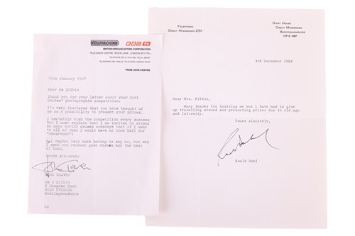 Lot 43 - A signed letter from Roald Dahl, dated 3rd...