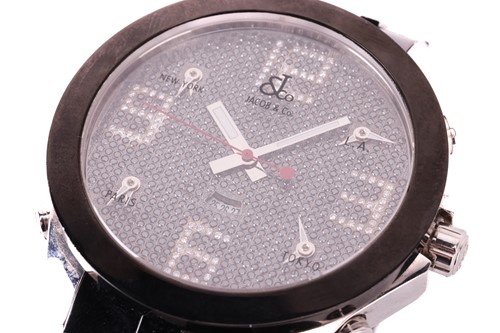 Lot 153 - A Jacob & Co Five Time Zone Diamond Set Watch....